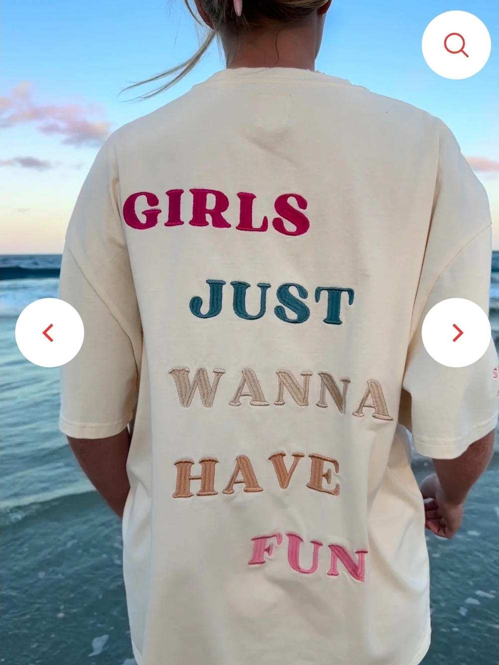 Girls Just Wanna Have Fun Embroidered Short Sleeve Tee - Cream